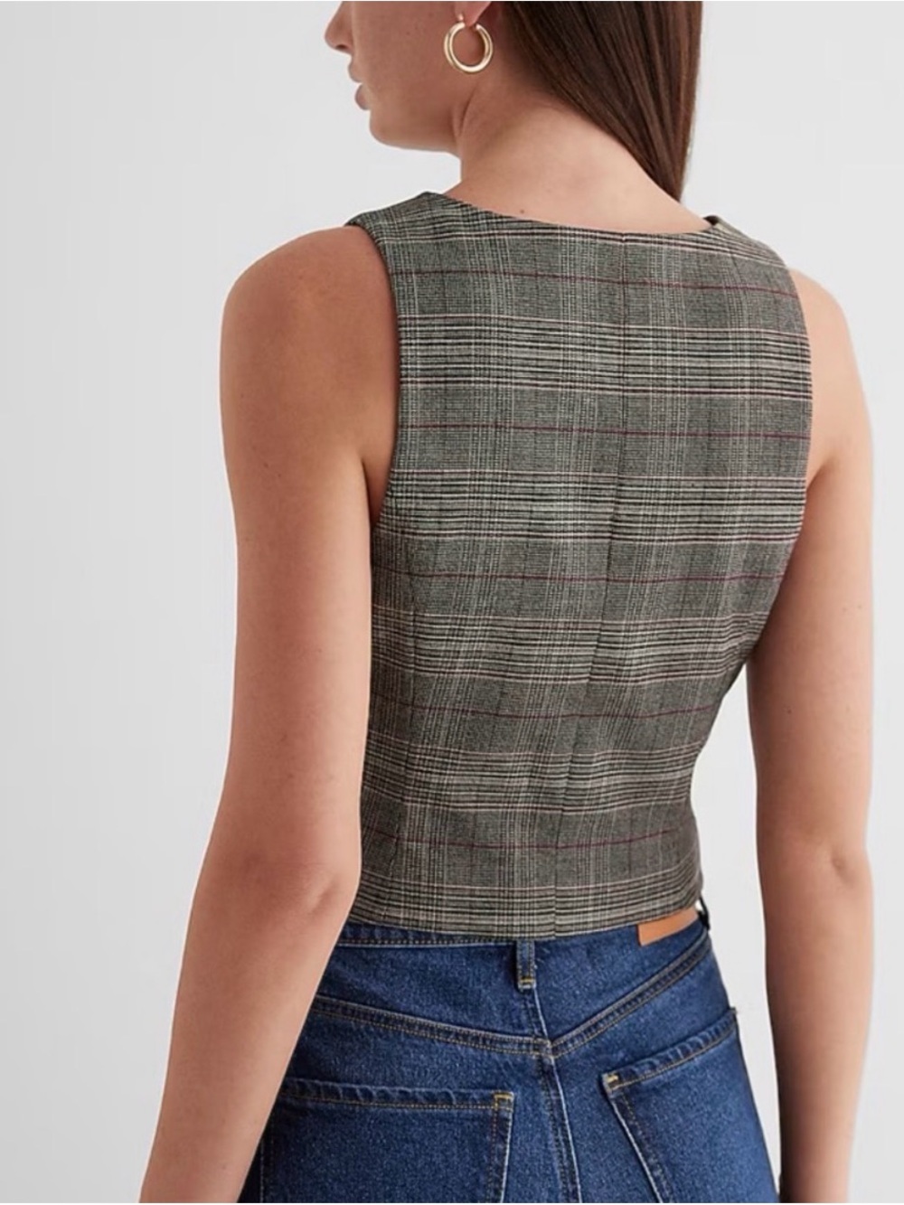 Express Editor Plaid Vest in Gray, Brown and Red SIZE SMALL - Picture 3 of 6